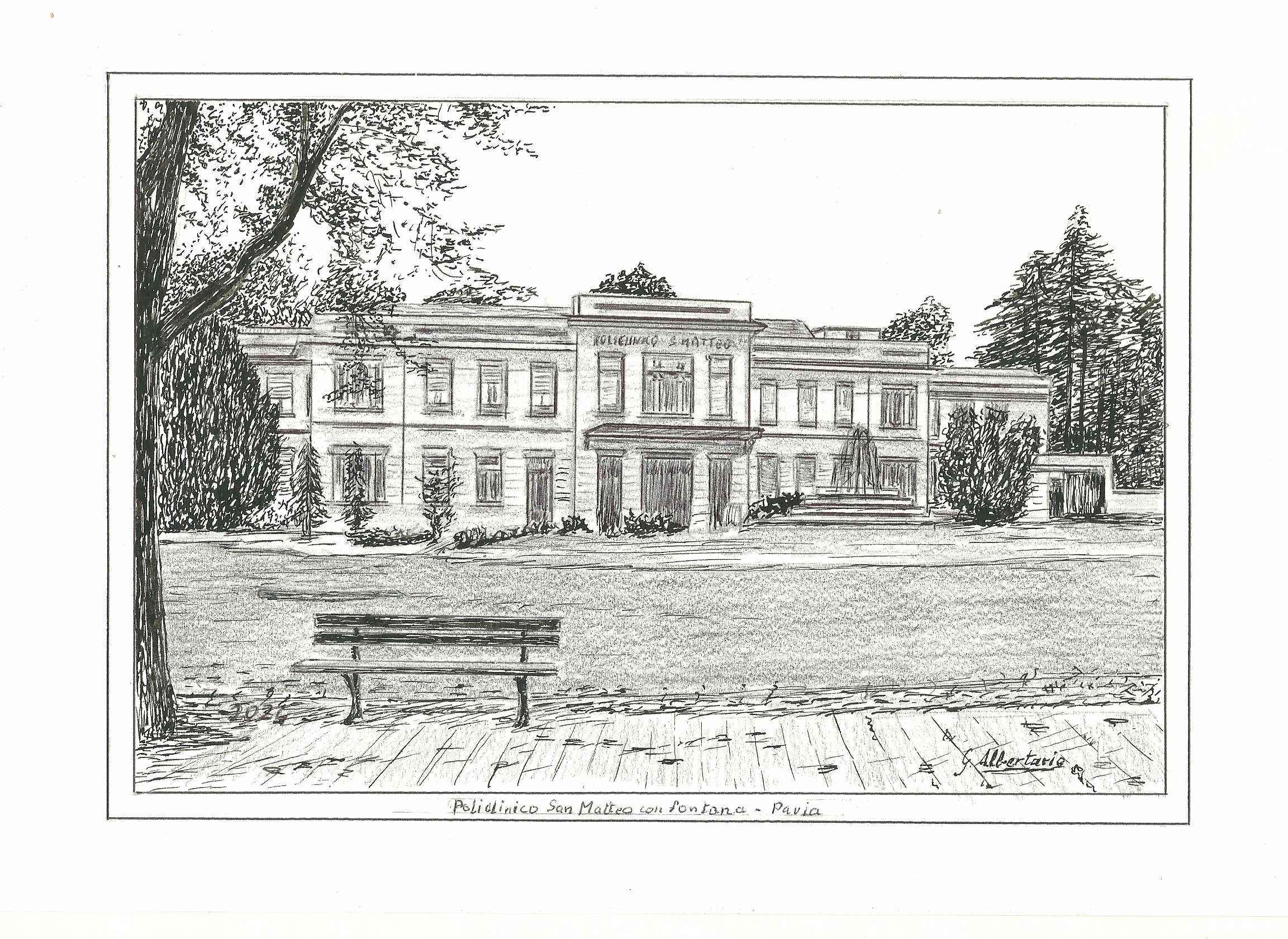 Policlinico San Matteo con fontana